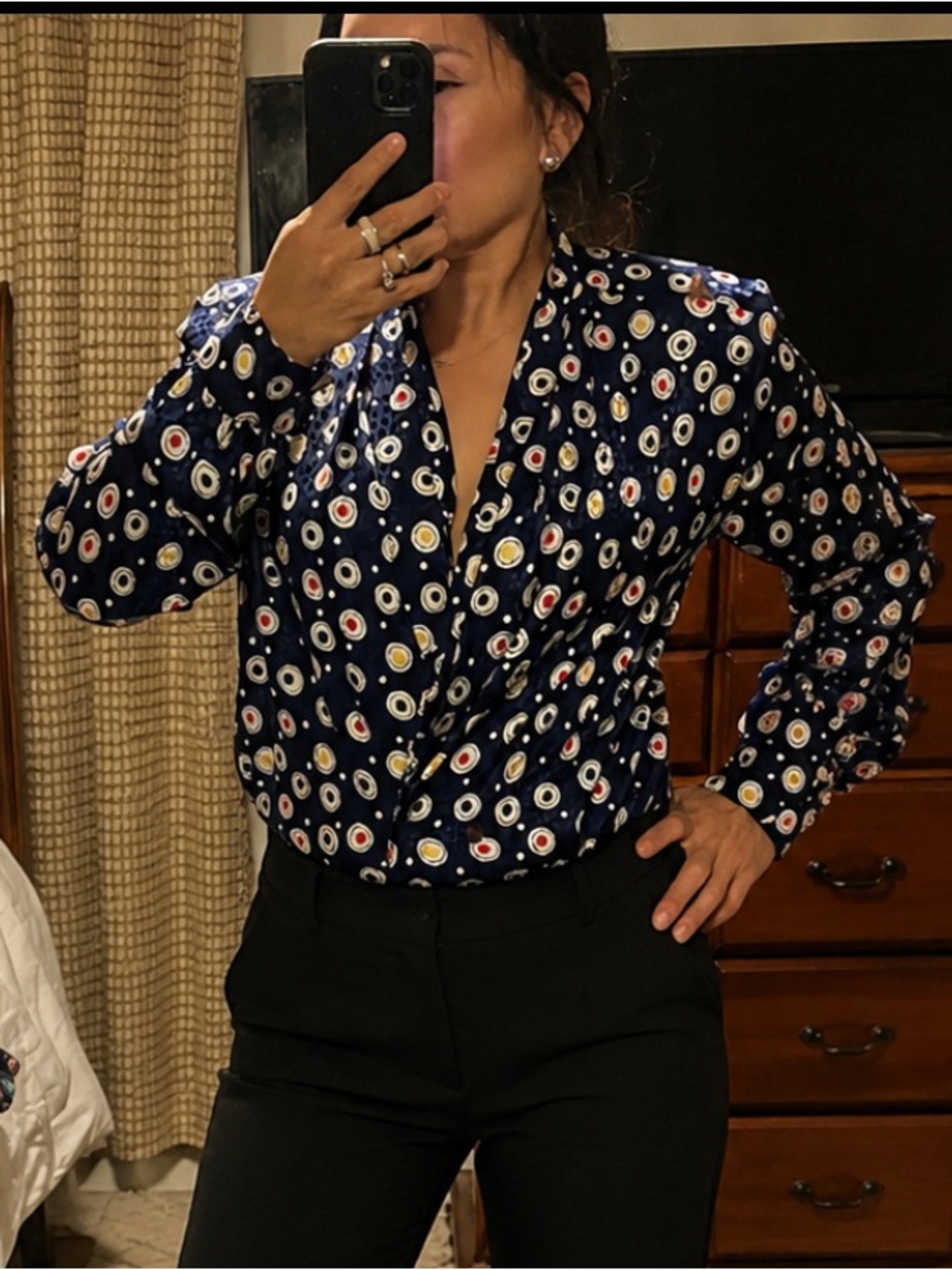 Vintage navy blue crossed blouse❤️love these kind of blouses